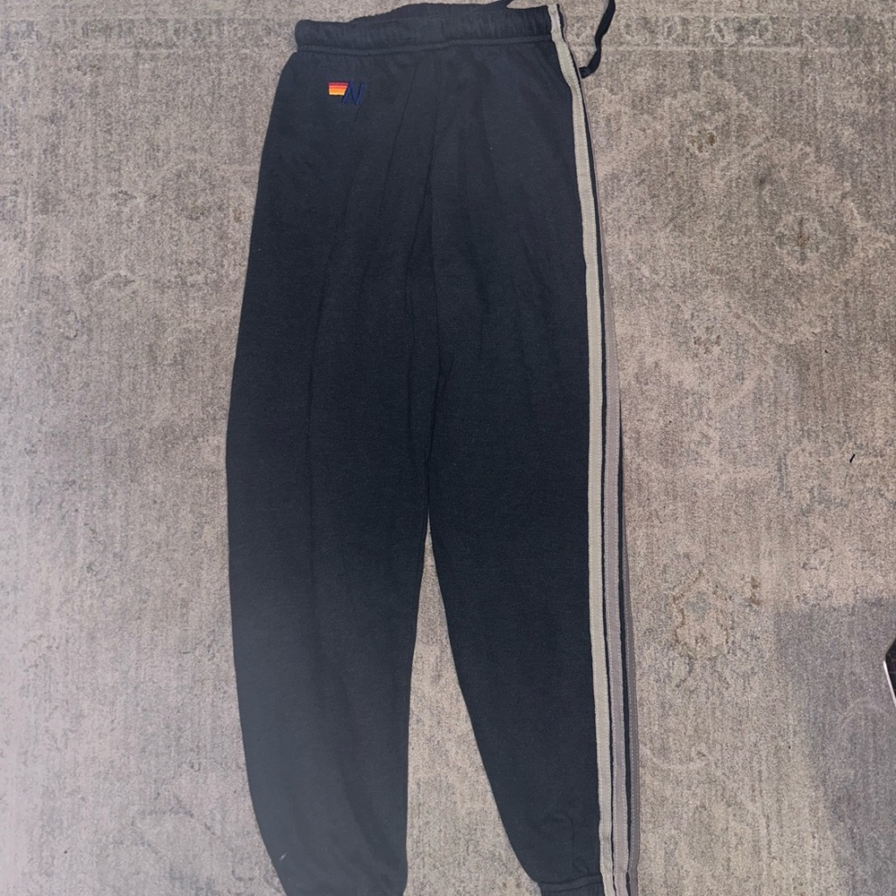 Aviator Nation Black Joggers with Gray Stripe
